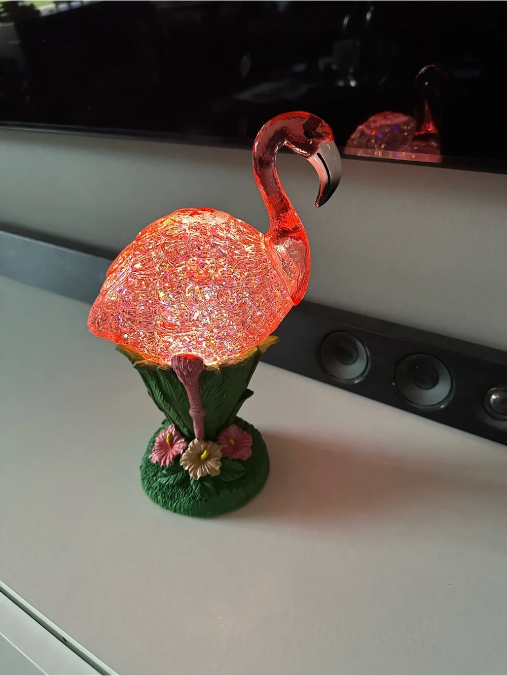 Cracker Barrel Flamingo Figural Glitter Globe.